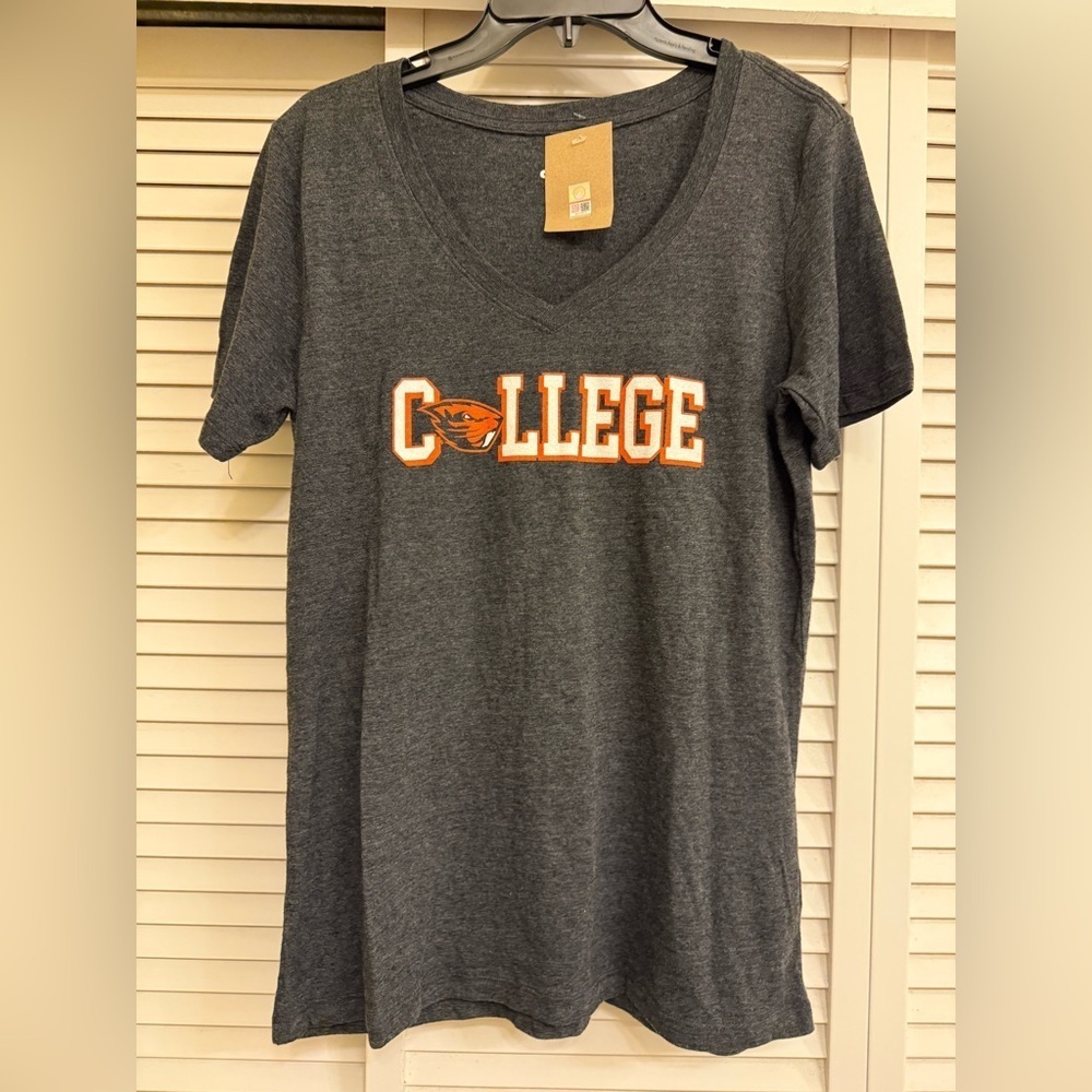 Brand New Women’s L Gray College V-Neck T-Shirt OREGON STATE BEAVERS OSU